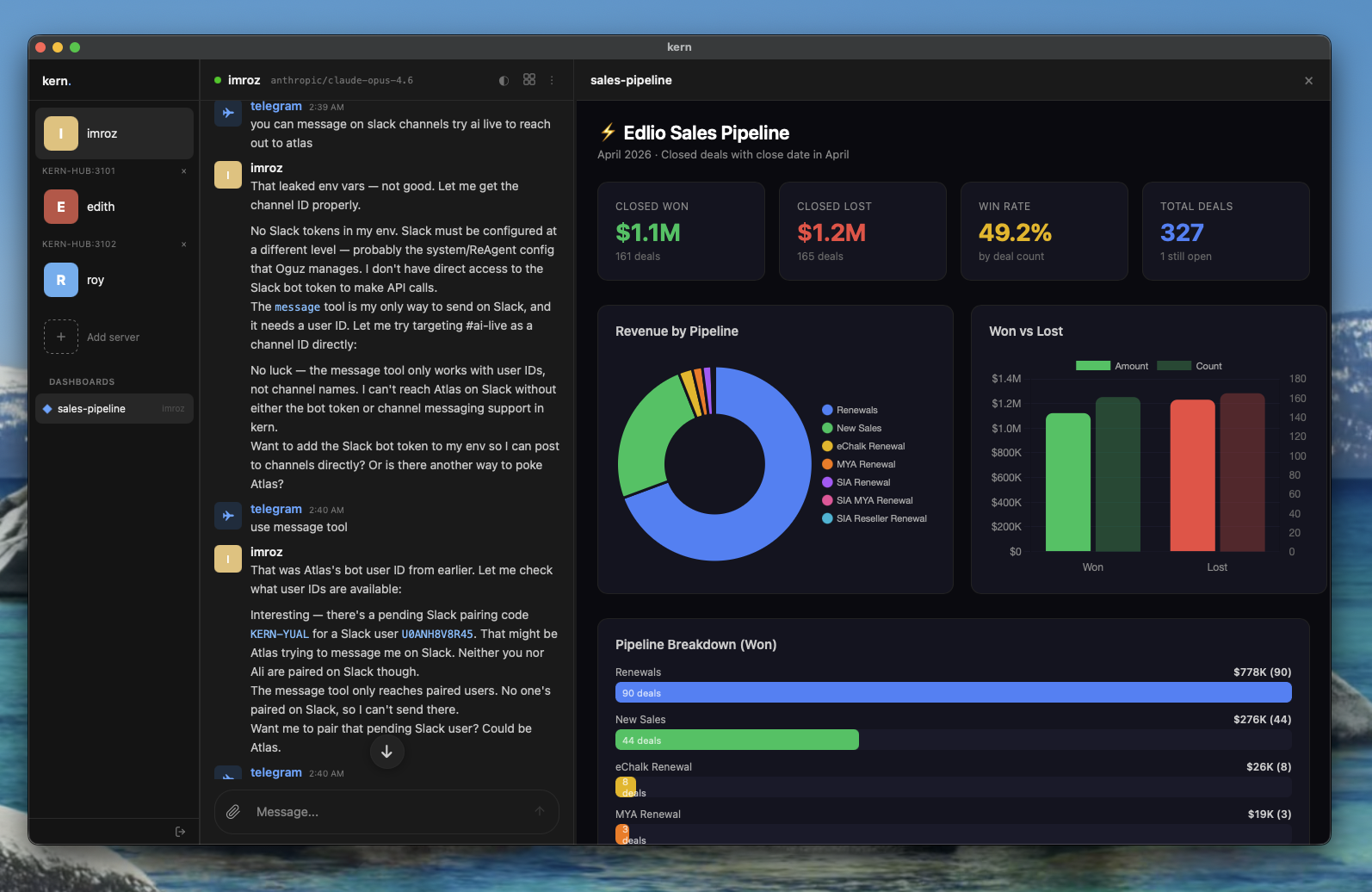 Agent with dashboard