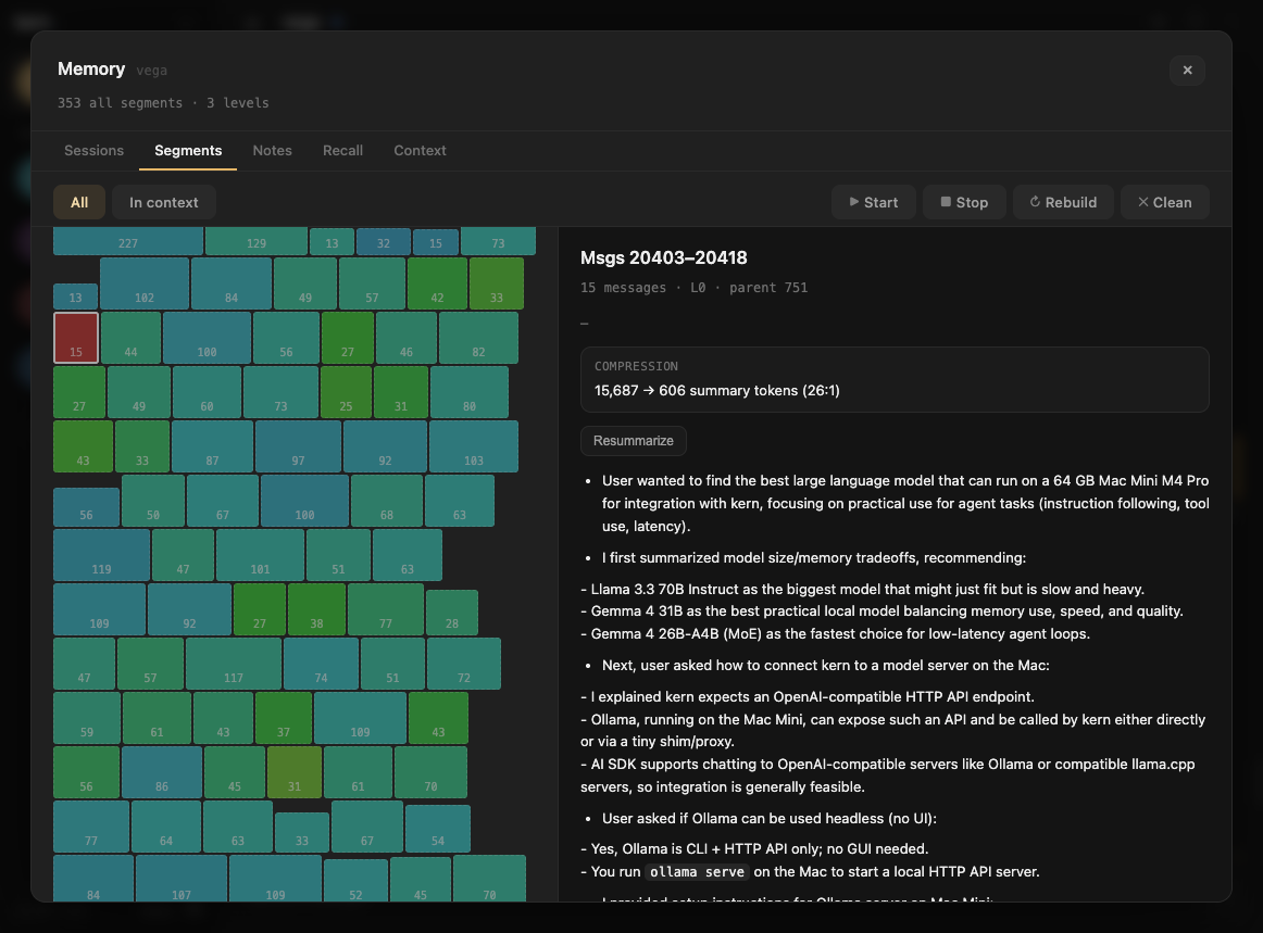 Segment detail with hierarchical summaries and metadata