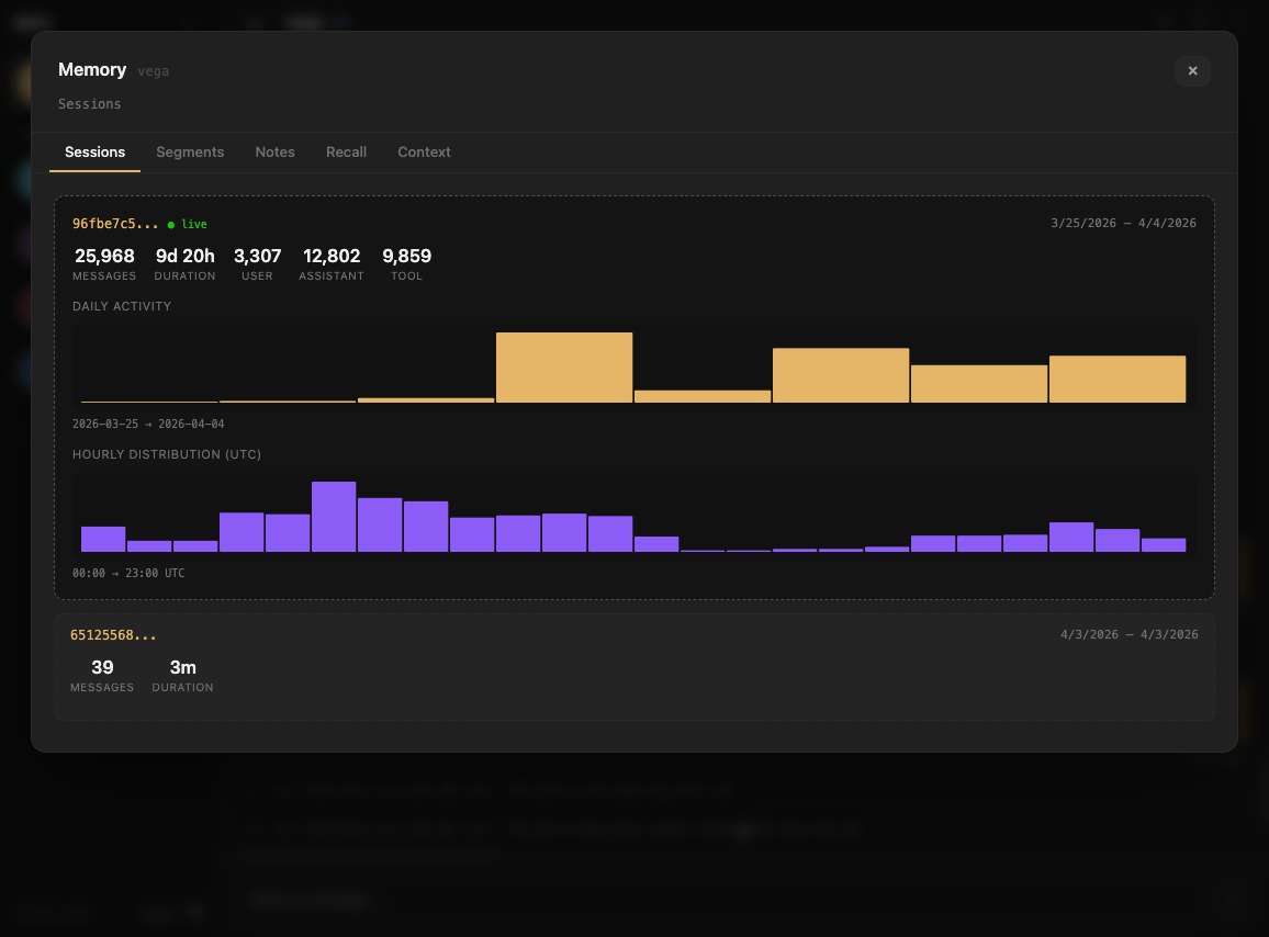 Sessions tab showing the active session with a green live indicator